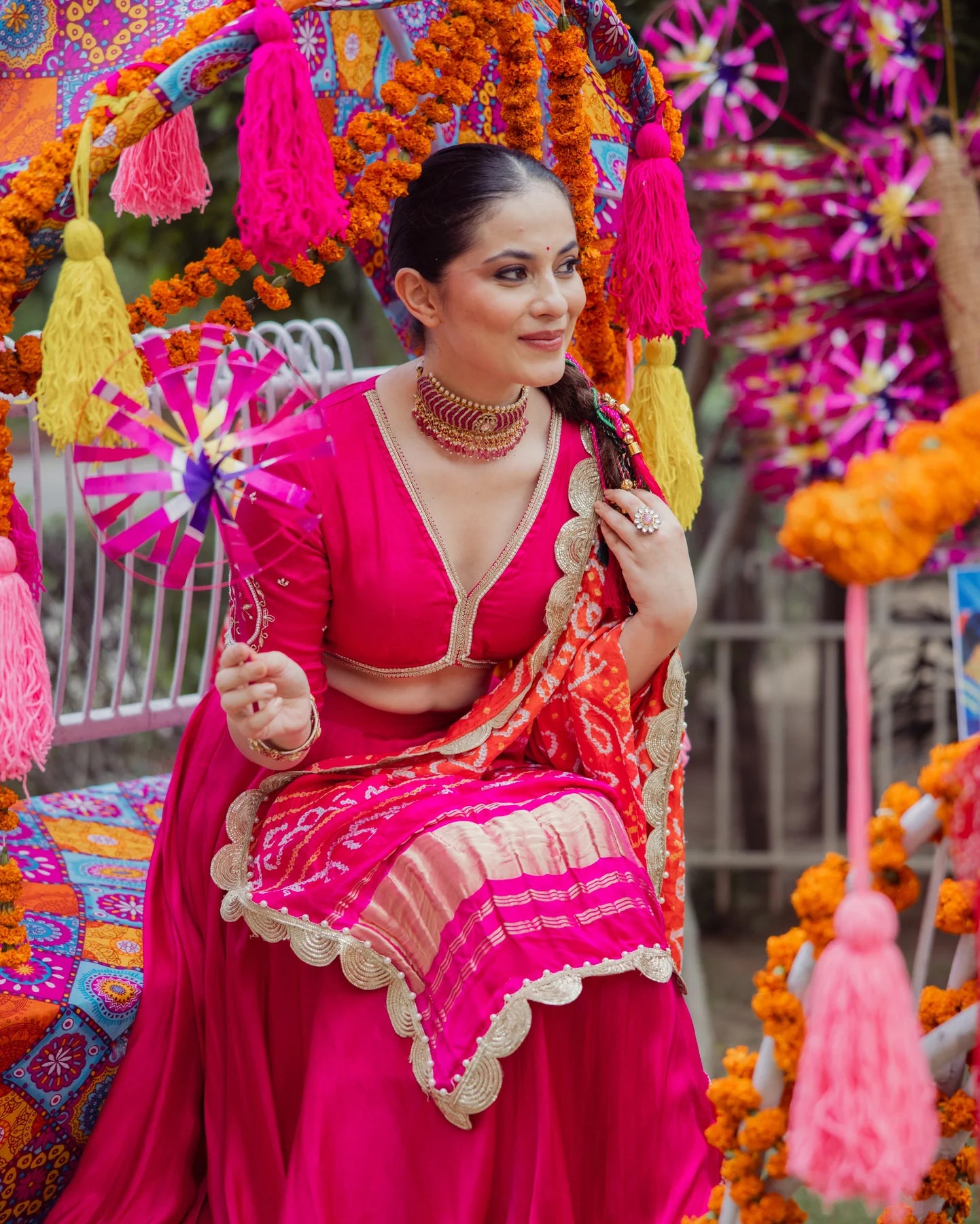 Elegant Pink Satin Lehenga Set with Stitched blouse