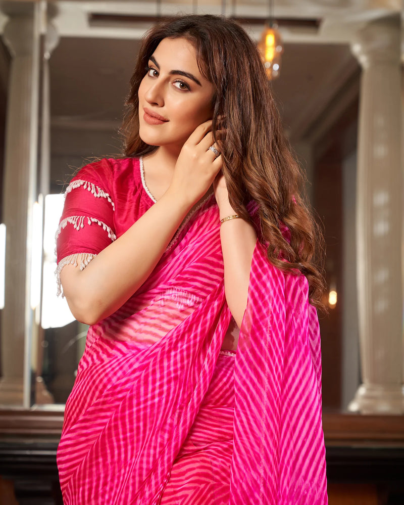 Pink Leheriya Organza Pre Draped Saree