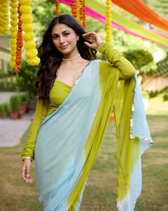 Multi Tie Dye Georgette Pre Draped Saree