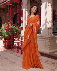 Coral Orange Mirror Work Georgette Saree