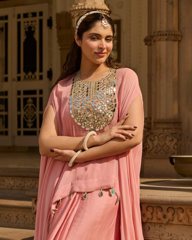 Urban Peach Solid Satin Coord Set