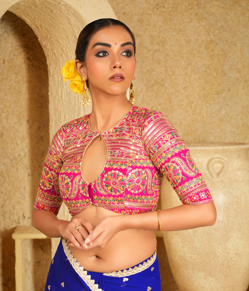 Multicolored thread embroidery blouse