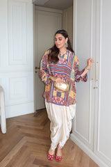 Cotton Silk Printed Top With Satin Dhoti