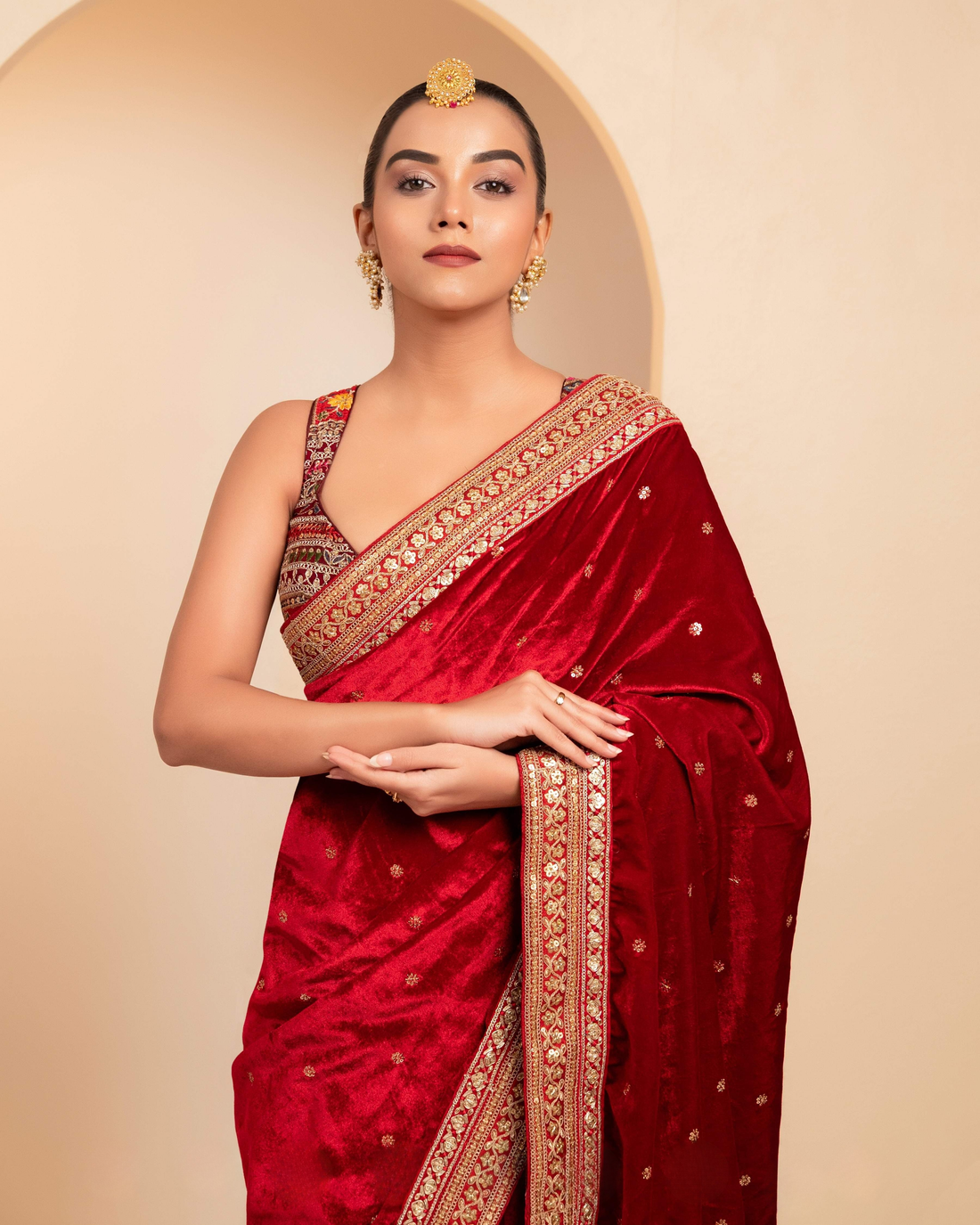 Maroon Velvet Berry Blockbuster  Saree with Blouse