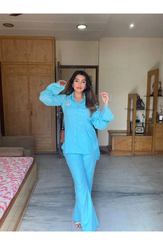 casual blue co-ord set outfit