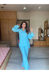 casual blue co-ord set outfit