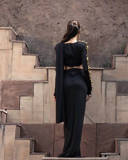 Siyah Ghungroo Luxe Pre-Draped Saree Set