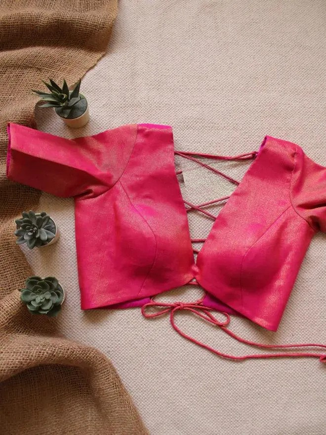 Blouse  Gulaabi Cotton Zari Backless