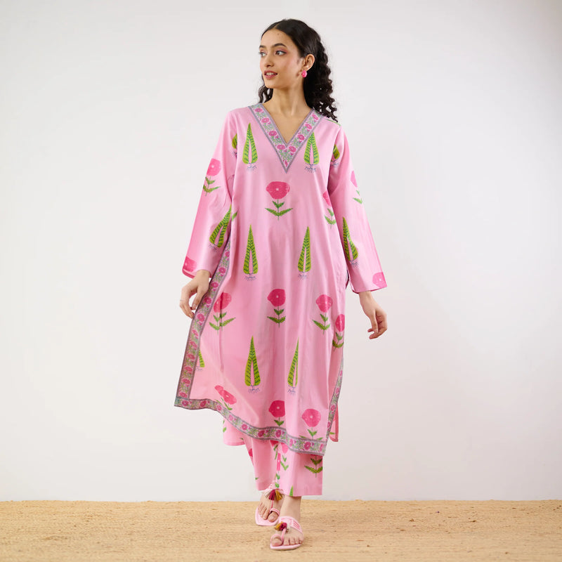 Begum’s Bagh Printed Co-ord Set in Baby Pink- By Reet Lifestyle