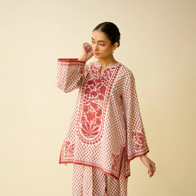 Brick Red Mulmul Cotton Farsi Set  - By Reet Lifestyle