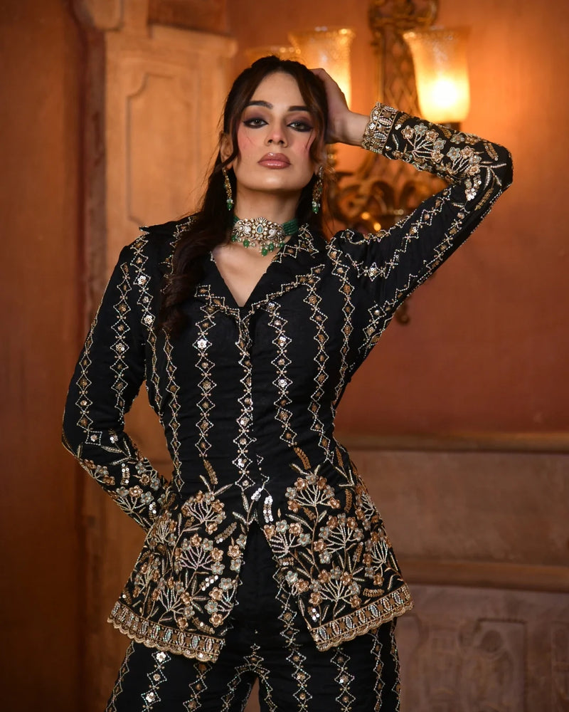 Copper Luxe Embroidered Blazer Co-Ord Set