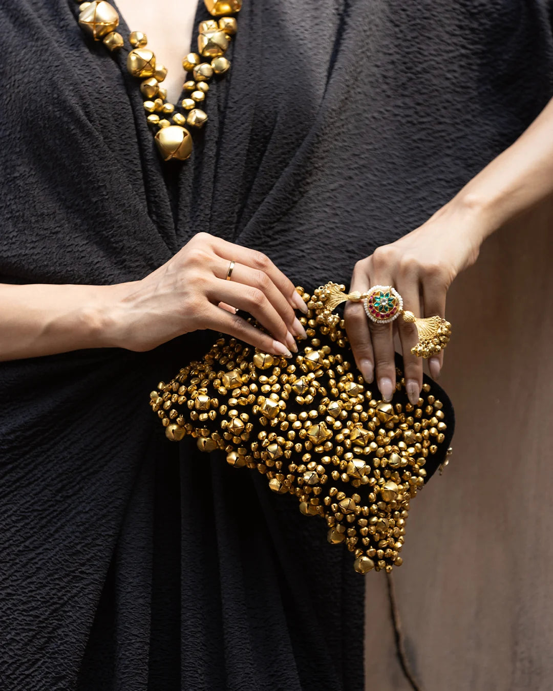 Siyah Mehr Ghungroo Draped Kaftan Gown