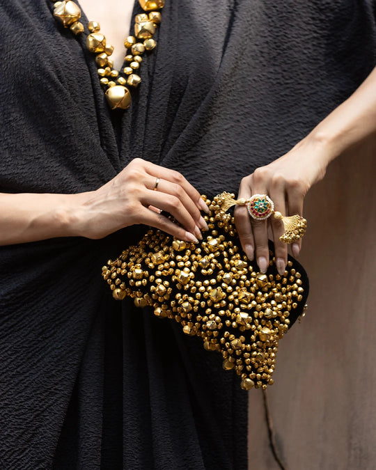 Siyah Mehr Ghungroo Draped Kaftan Gown