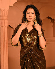 Cotton Rayon Brown Ghunghroo Shirtdress