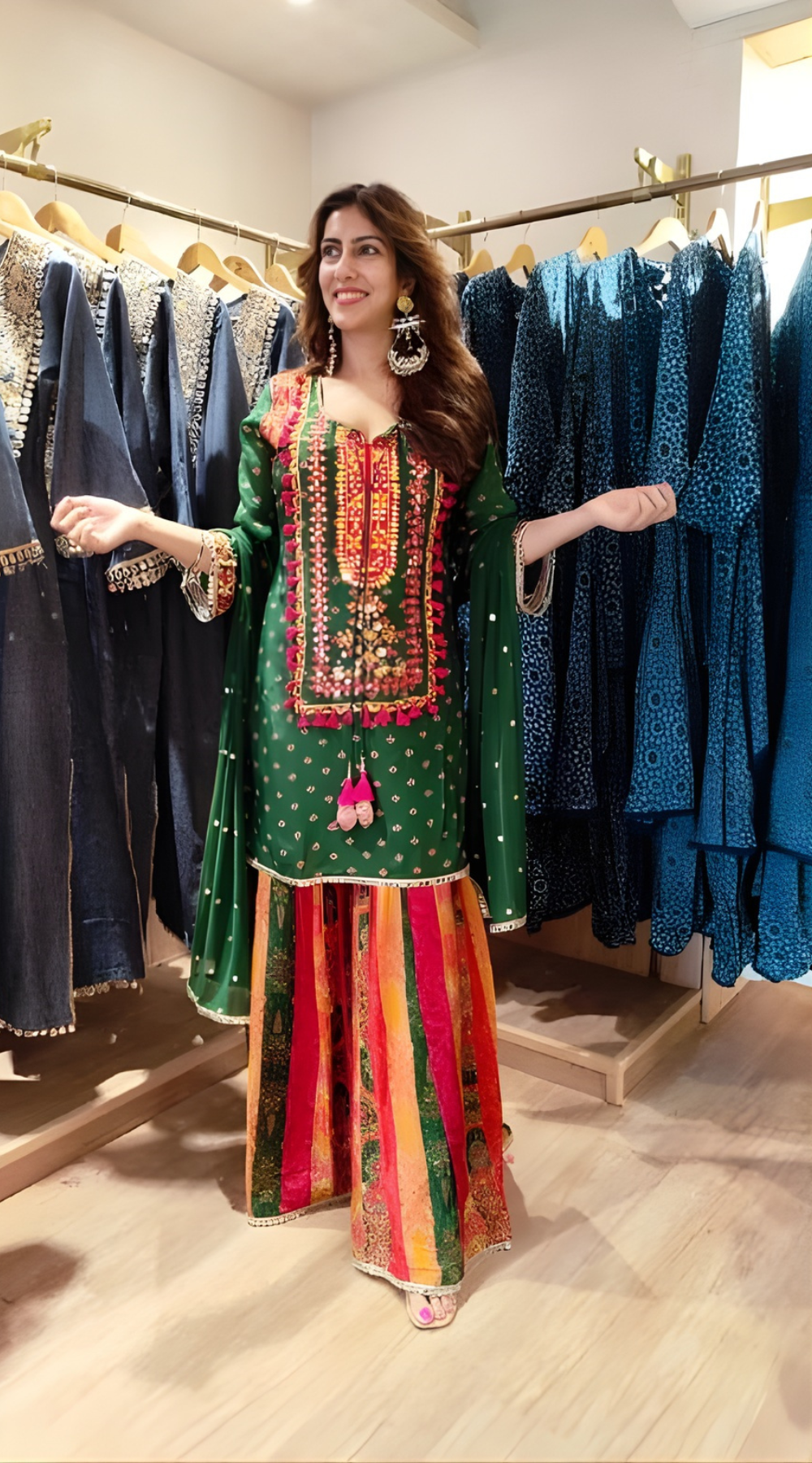 Blue Multicolor Crepe Mirror Work Sharara Set