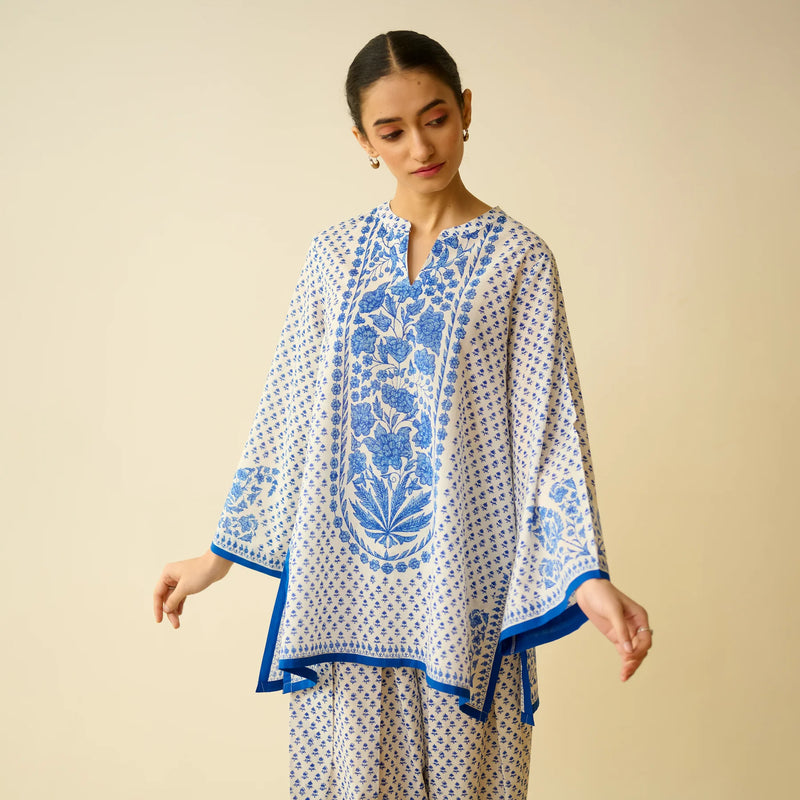 Mulmul Cotton Farsi Set in Jaipur Blue- By Reet Lifestyle