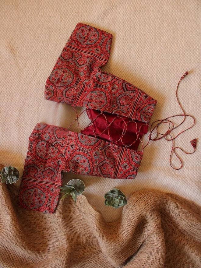 Ajrakh Cotton Backless Knot Blouse