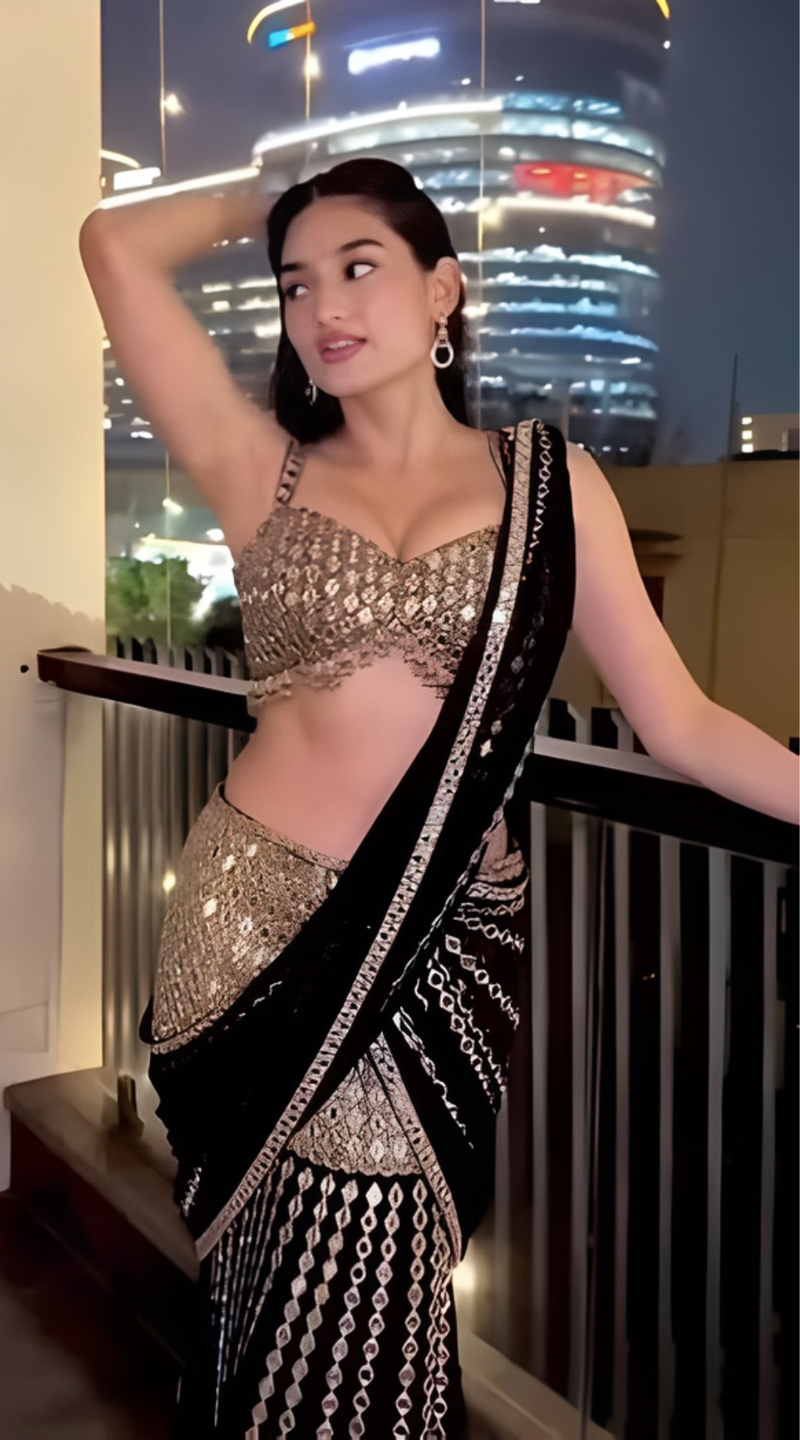 Black Premium Georgette Lehenga Saree with Blouse