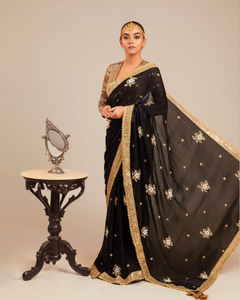 Black Butter Metallic Saree with Retro Radiance Blouse