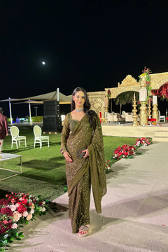 Moss Green Georgette Sequins Saree