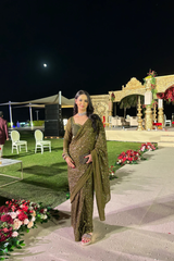 Moss Green Georgette Sequins Saree