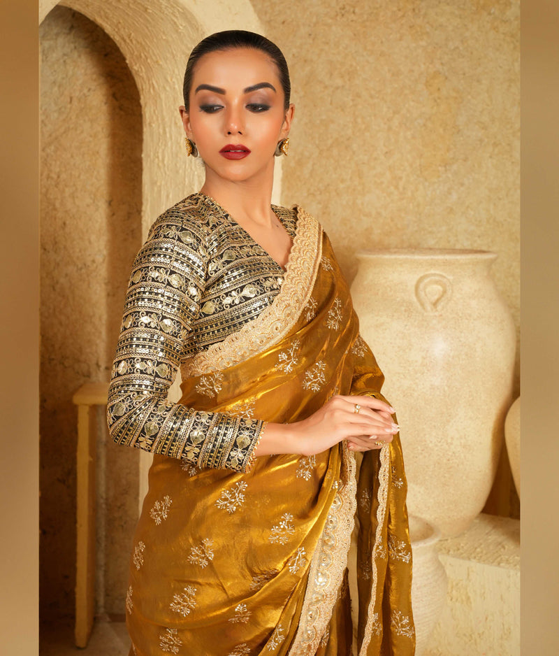 Golden zari and gota work blouse
