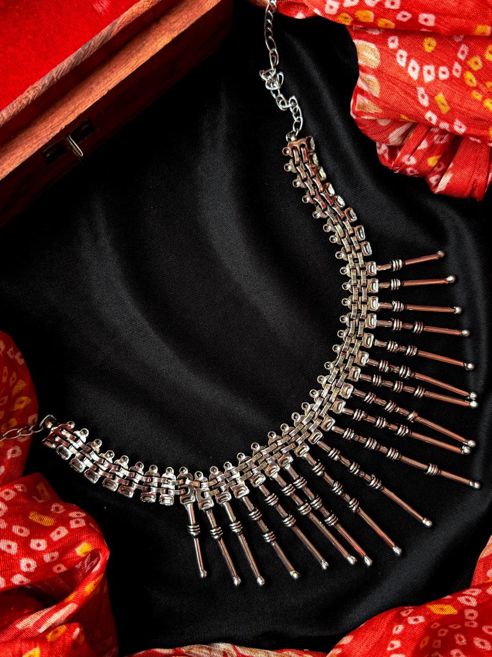 Oxidized Silver Trendy Statement Necklace