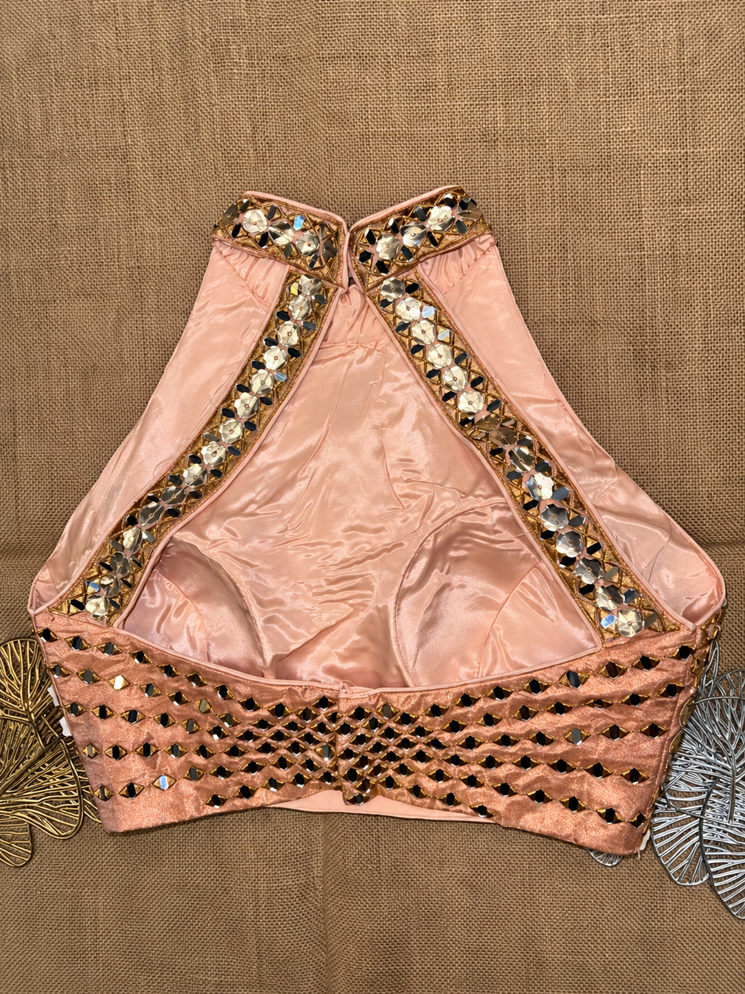 Mirror Work Halter Neck Designer Blouse