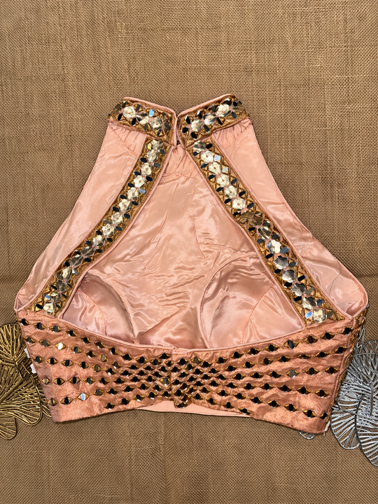 Mirror Work Halter Neck Designer Blouse