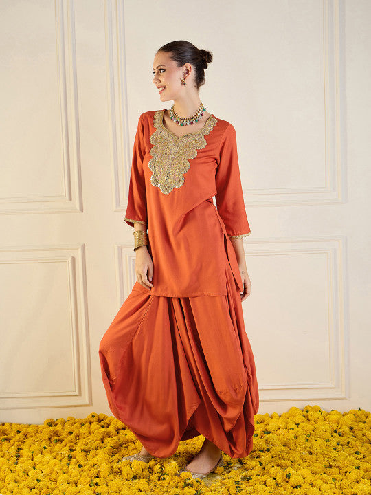 Kesari Noor Heritage Embroidered Kurta & Dhoti Pants Ensemble