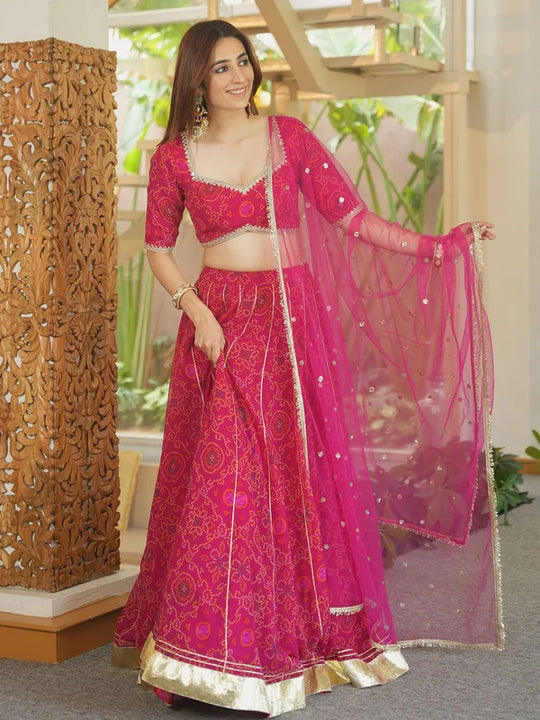 Gulabi Bandhej Festive Lehenga Set