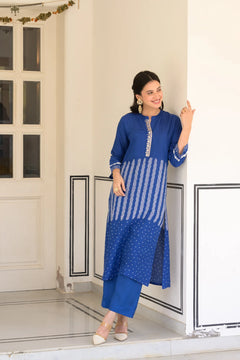 Royal Blue Bandhani Print Muslin Kurta Set