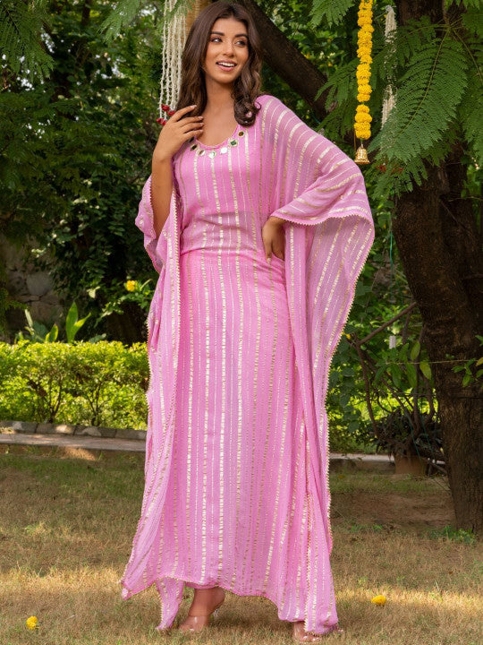 Laal Sitara Striped Kaftan Set