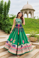 Utsav Green Digital Print Maslin Cotton Lehenga