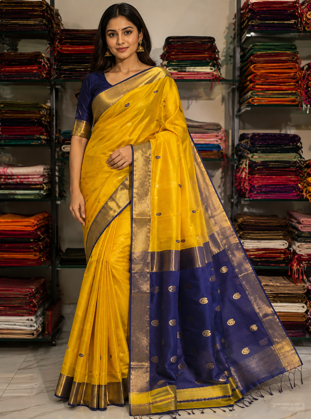 Ashthdhara Maheshwari Keri Zari Buti Saree