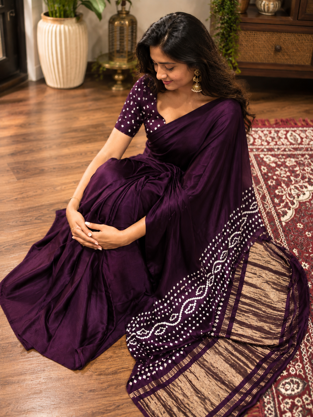 Amora Purple Satin Silk Saree with Gold Tissue Pallu