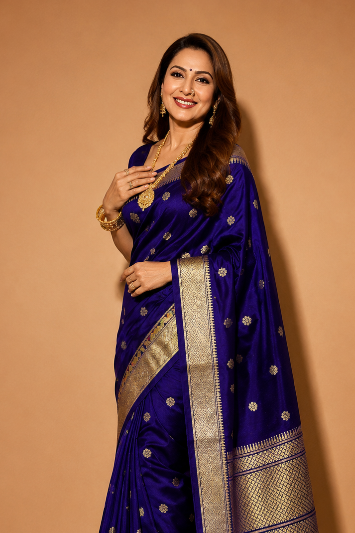 Kalanjali  Pure Silk Paithani Saree with Golden Zari Border