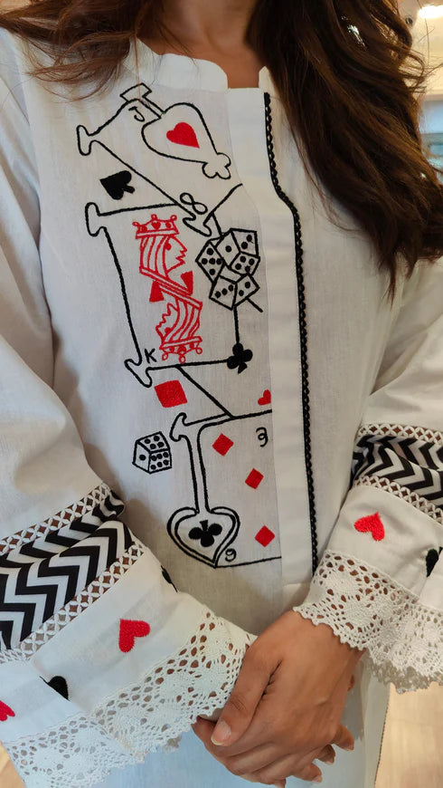 Queen of Hearts Cotton Flex Embroidered Kurta Set