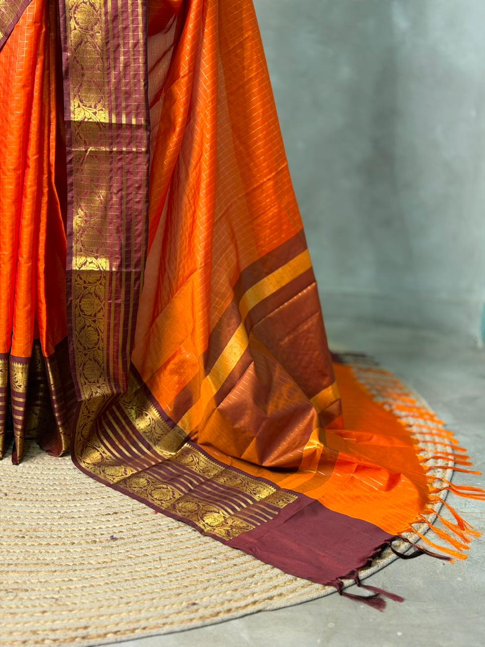 Orange Brown Banarasi Silk Saree