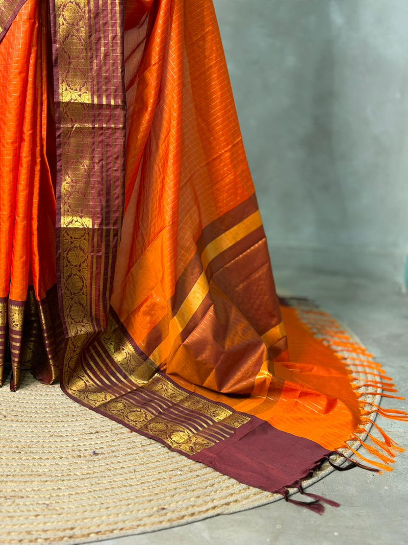 Orange Brown Banarasi Silk Saree