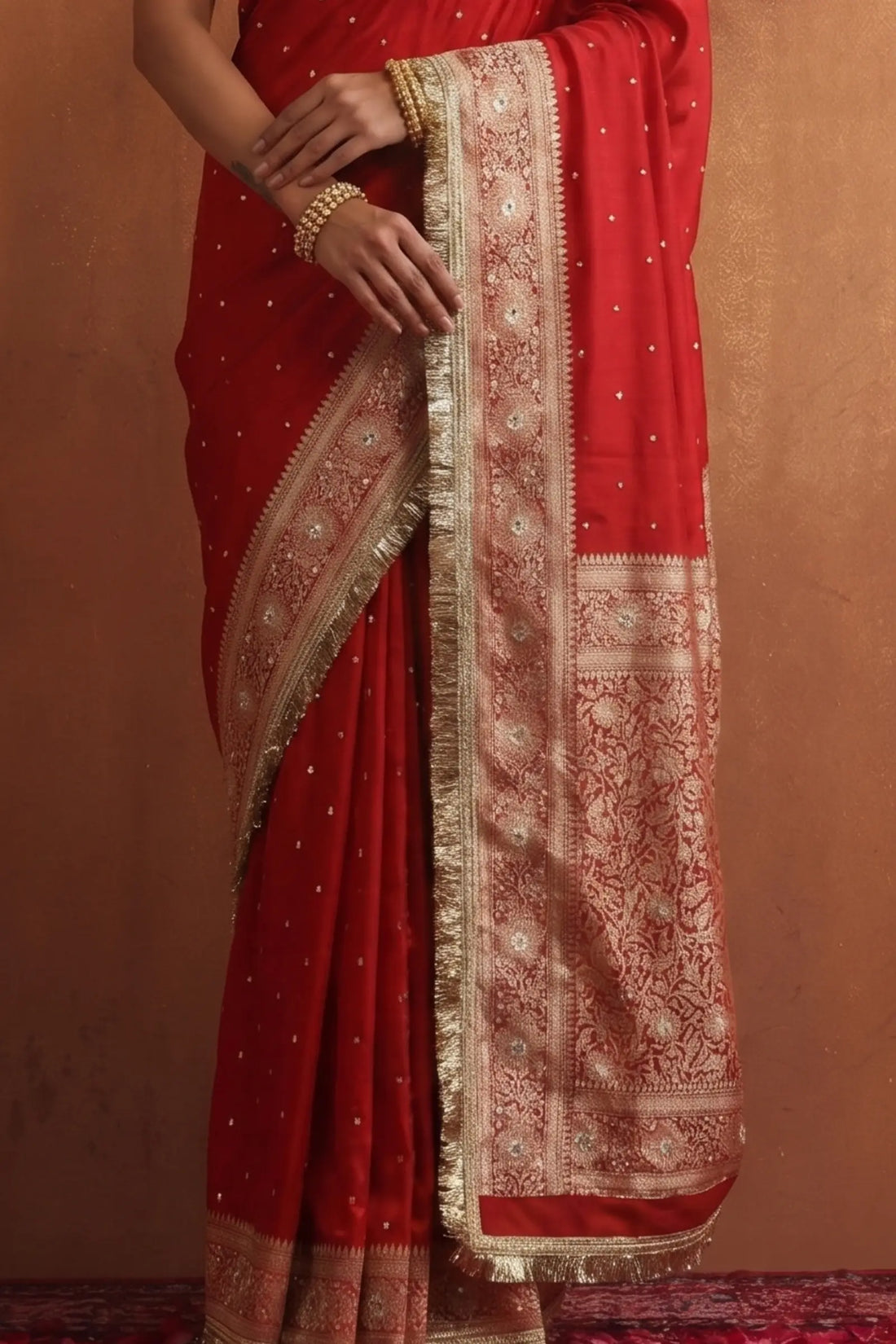Ruby Royale Banarasi Tissue Mirror Work Border Saree with Blouse