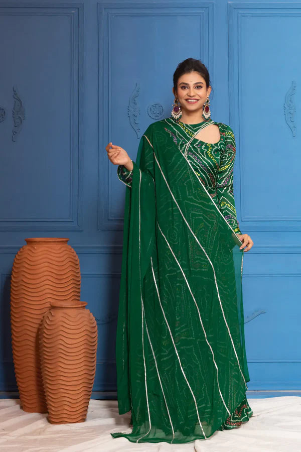 Graceful Navy Blue Bandhani Anarkali Outfit