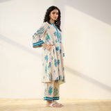 Mehfil Cotton Printed Co-ord Set in Off White Monotone- By Reet Lifestye