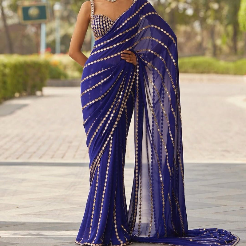 Blue Premium Georgette Ready-to-Wear Saree with blouse