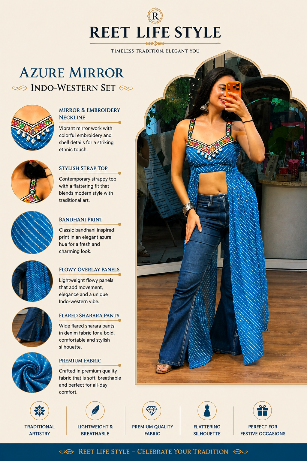 Neel Rang Mirror Trim Indo-Western Top