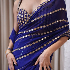 Blue Premium Georgette Ready-to-Wear Saree with blouse