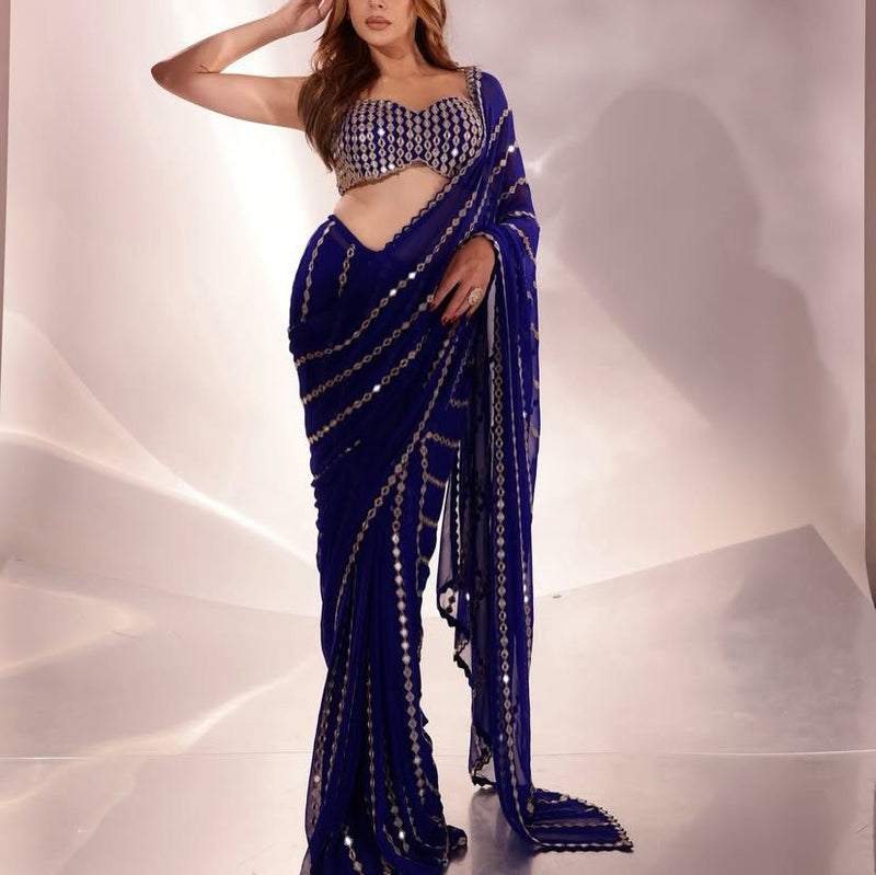 Blue Premium Georgette Ready-to-Wear Saree with blouse