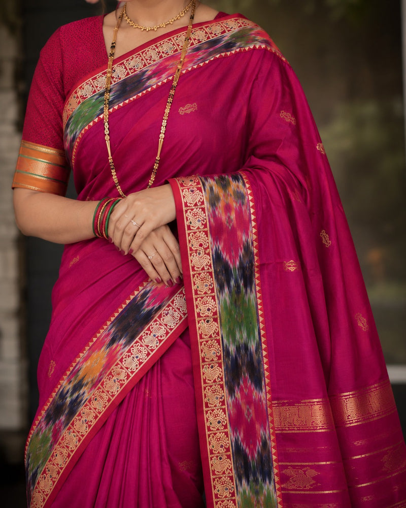 Peacock and Patolla Rich Zari Woven Border Saree