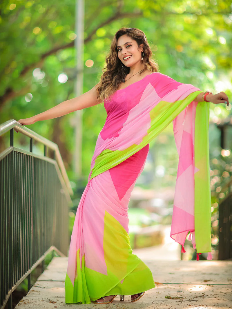 Pink Pari Pure Mul Cotton Saree
