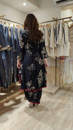 Black Dhoti Skirt Dress with Neckpiece